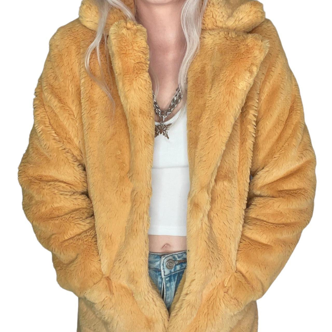 Yellow Faux Fur Long Coat