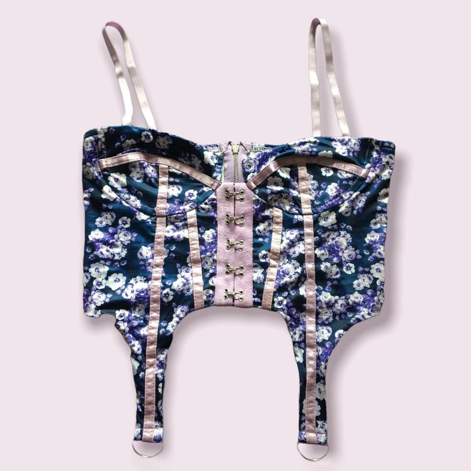 Purple Floral Corset Suspender Crop Top