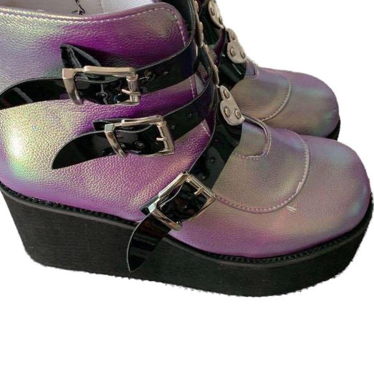 Purple Metallic Faux Leather Punk Platform Boots