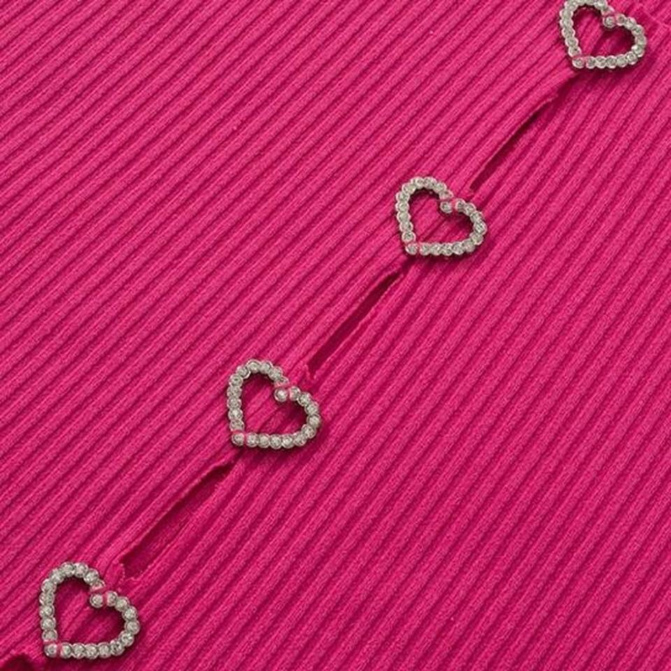 Pink Diamanté Heart Keyhole Crop Top