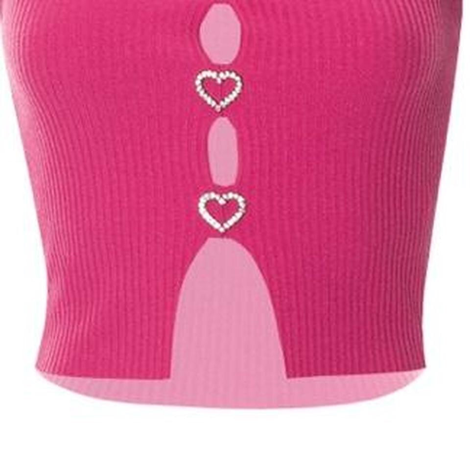 Pink Diamanté Heart Keyhole Crop Top