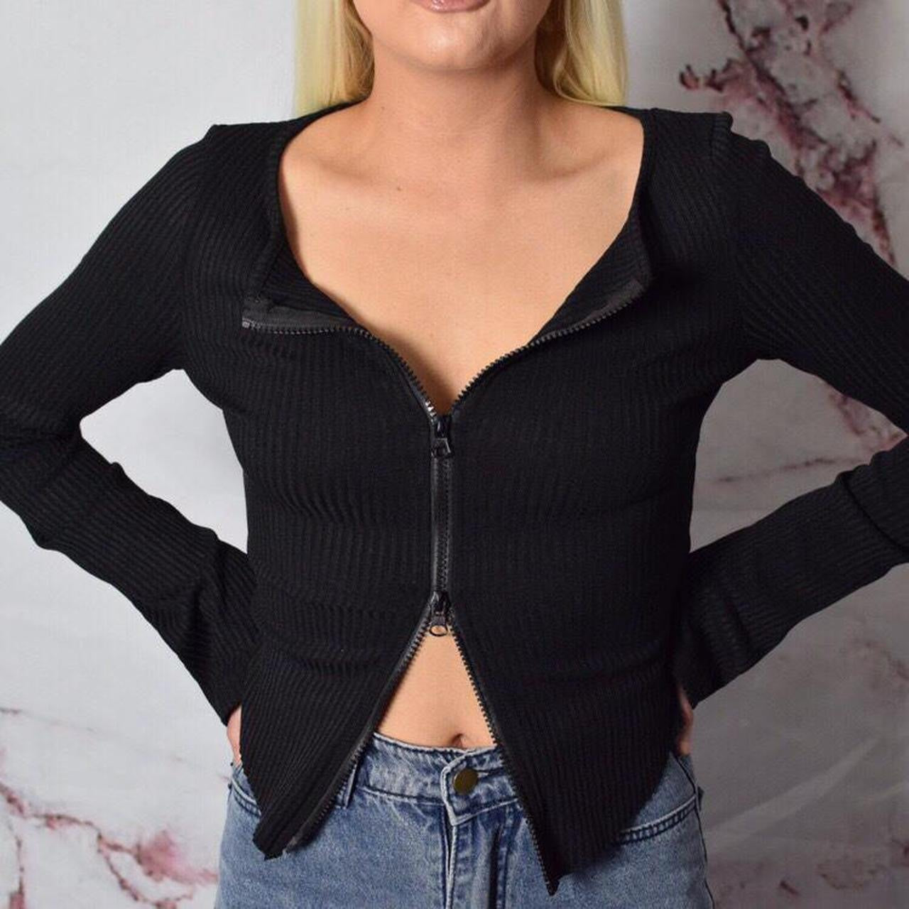 Black Dual Zipper Cropped Jumper