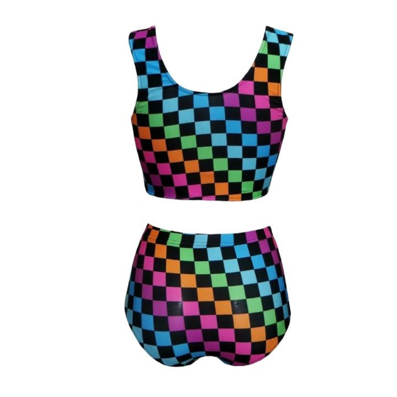 Multicoloured Checkerboard Shorts Crop Top Co-Ord Festival Set