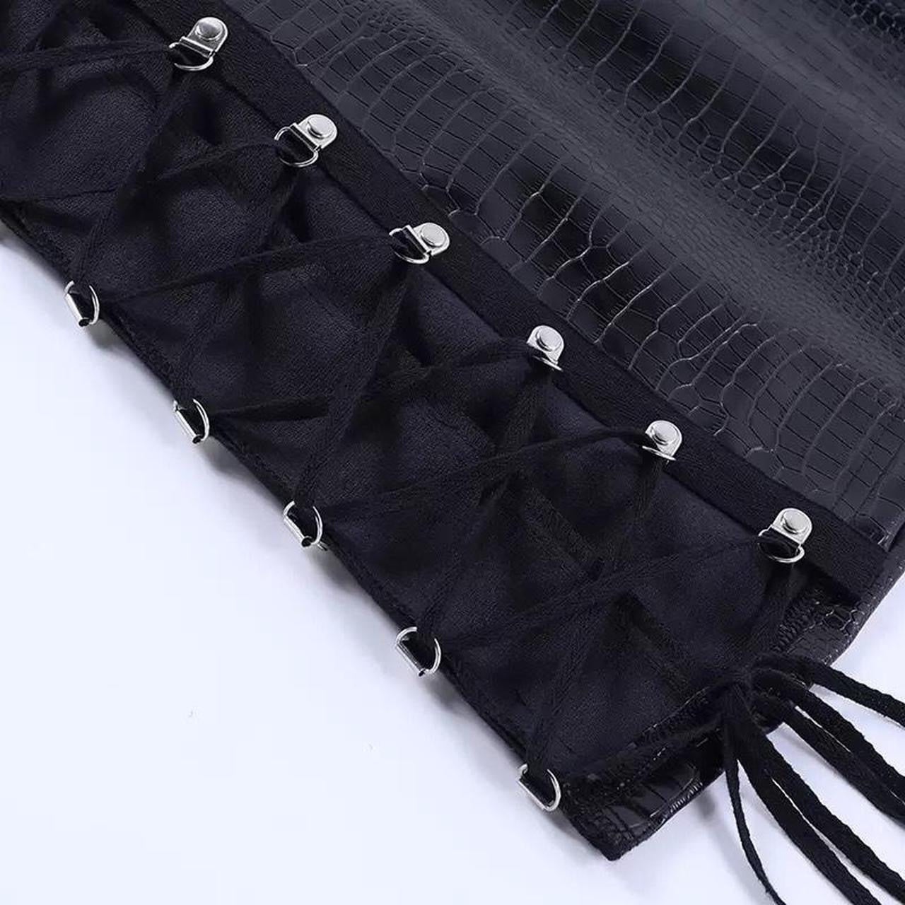 Black Faux Leather Lace Up O Ring Skirt