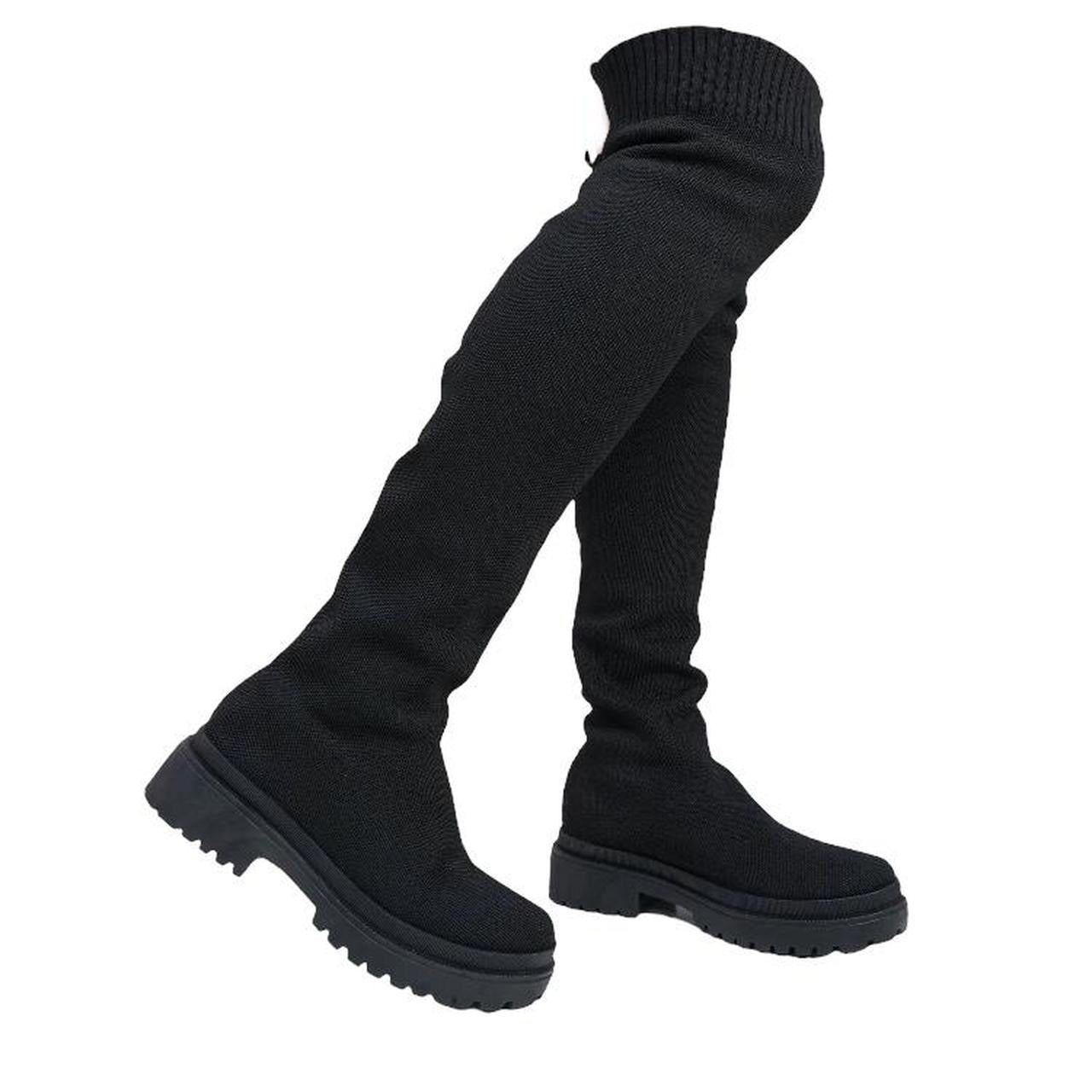 Black Over Knee Chunky Sock Boots