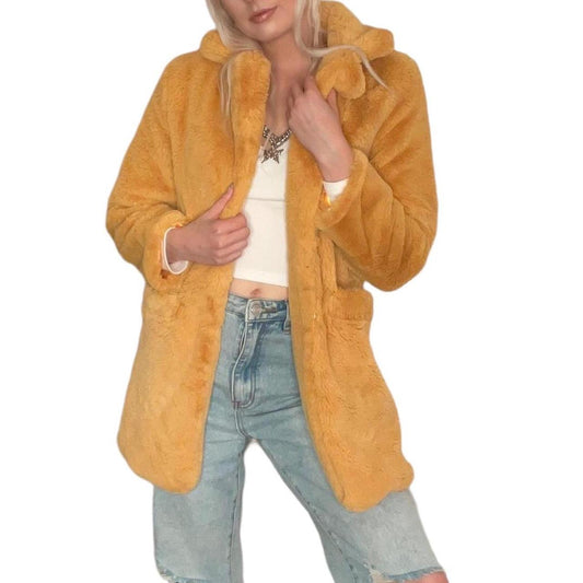 Yellow Faux Fur Long Coat