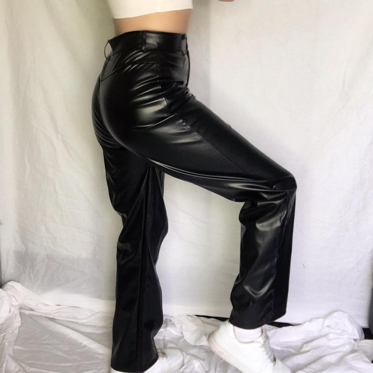 Black Faux Leather Straight Leg Trousers