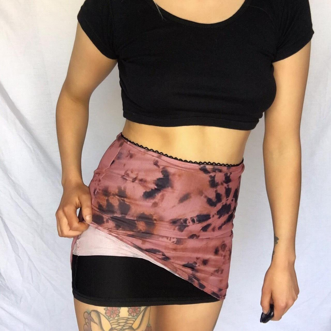 Burnt Pink Tie Dye High Waisted Mesh Mini Skirt