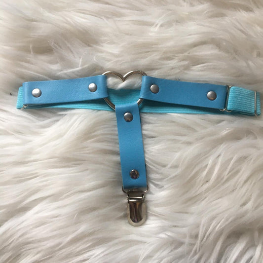 Blue Faux Leather Heart Leg Harness