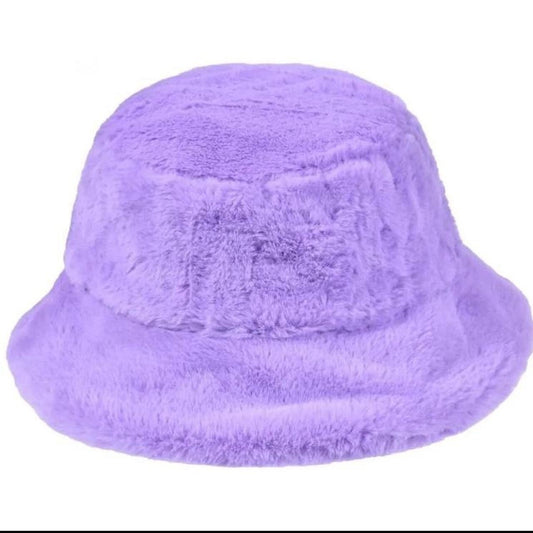 Purple Lilac Fluffy Faux Fur Bucket Hat