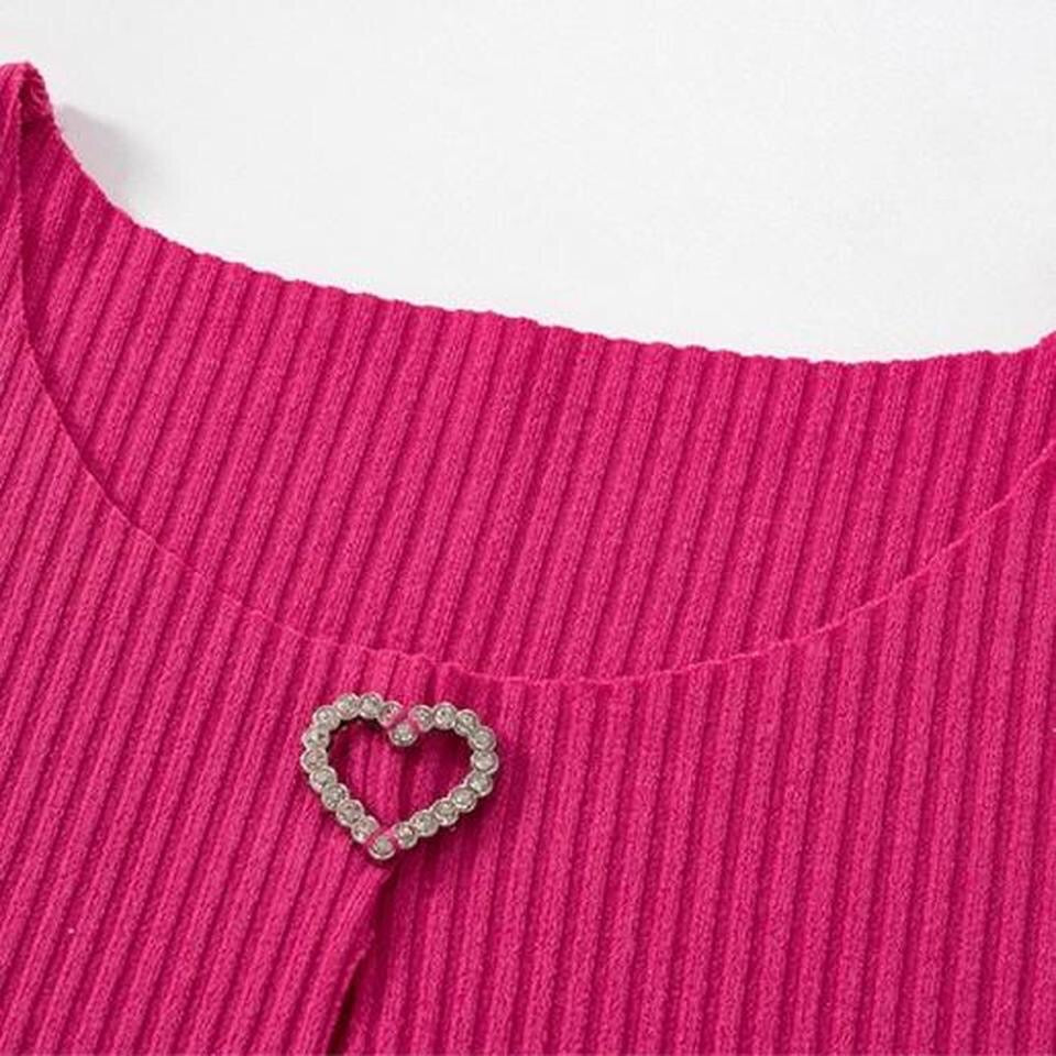 Pink Diamanté Heart Keyhole Crop Top