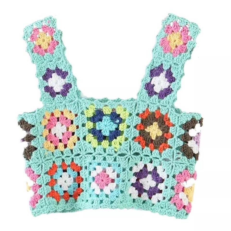 Turquoise Floral Crochet Crop Top