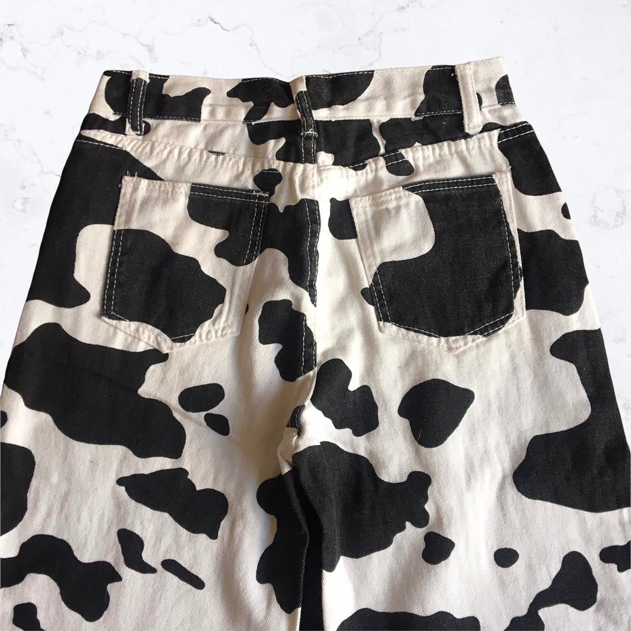 Black and White Cow Print Straight Leg Jeans