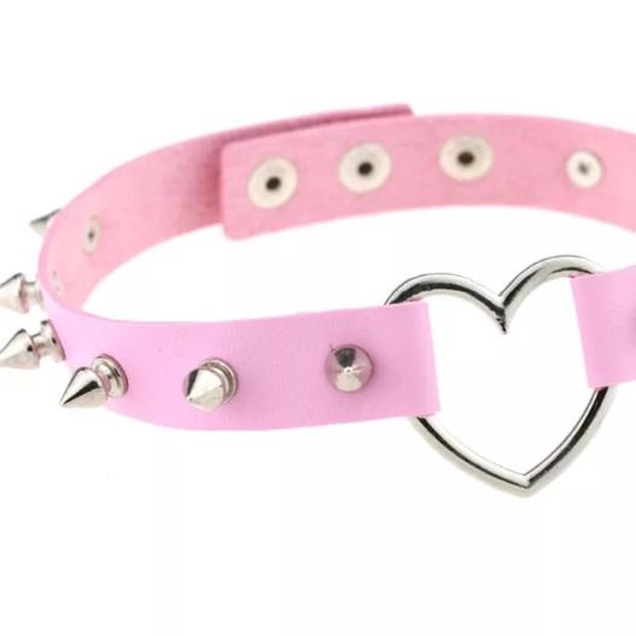 Pink Faux Leather Spike Studded Gothic Choker