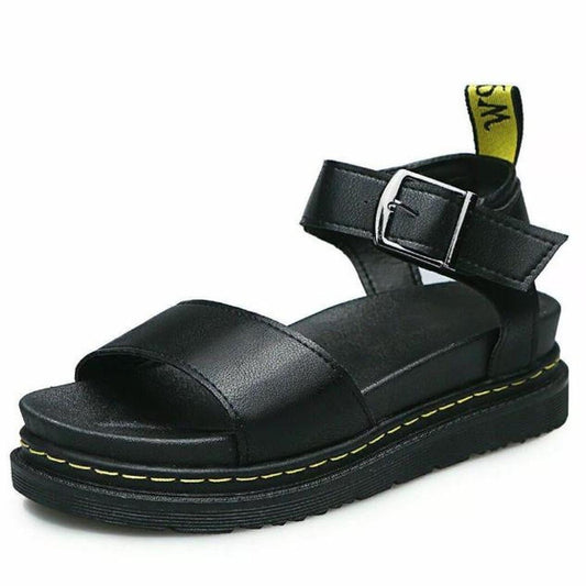 Black Faux Leather Chunky Punk Sandals