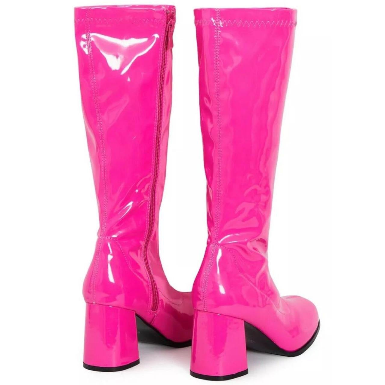 Hot Pink Patent Faux Leather Go Go Knee High Boots