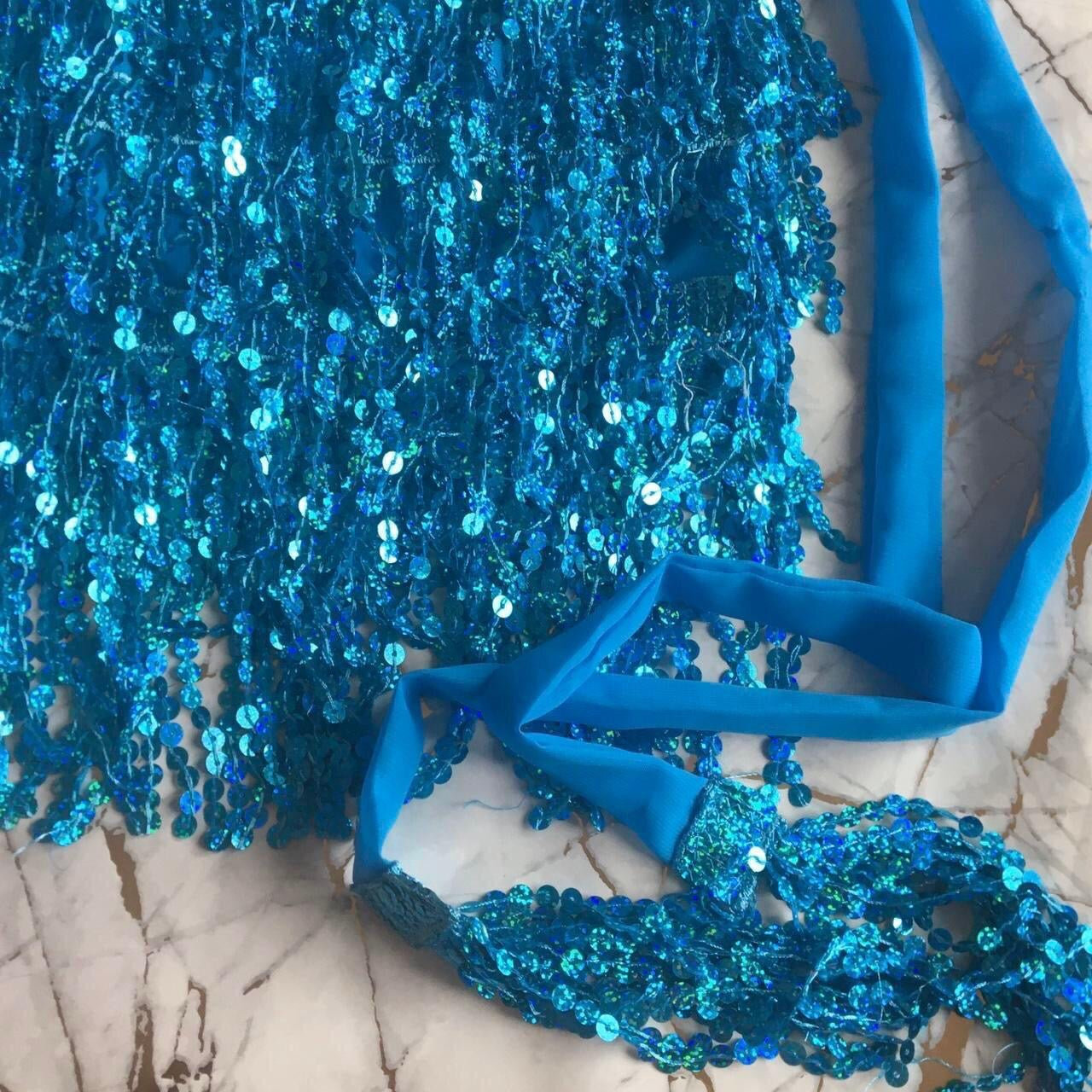 Blue Sequin Tassel Mini Wrap Skirt