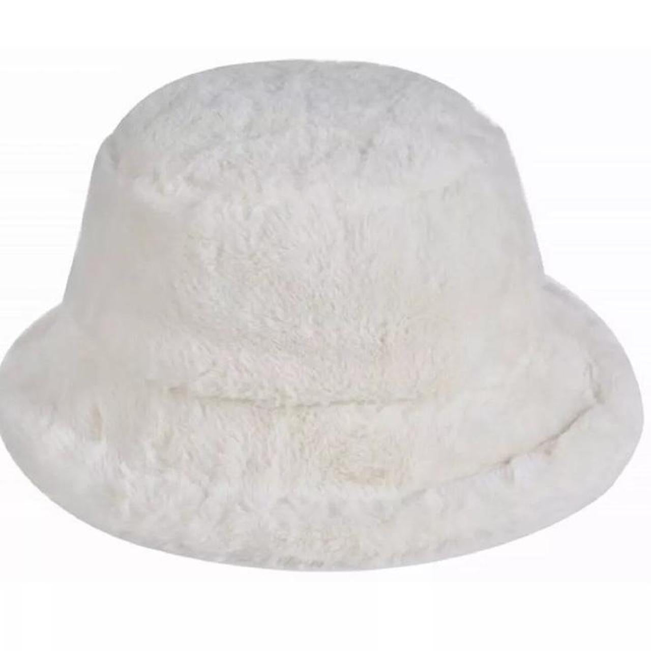 White Fluffy Faux Fur Bucket Hat