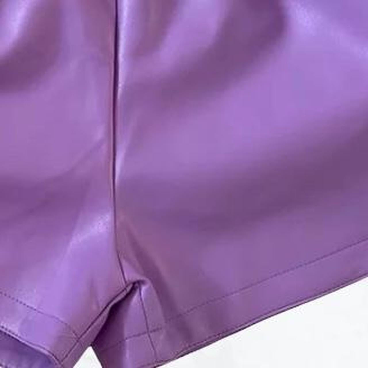 Purple Faux Leather Paperbag Shorts