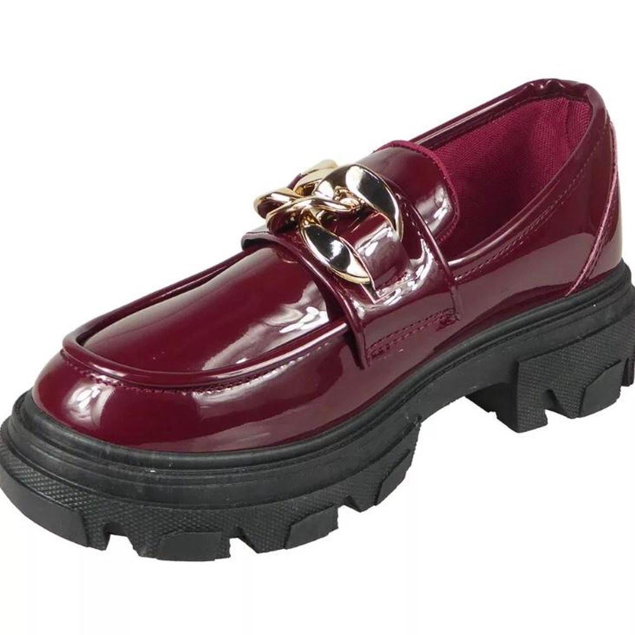 Red Patent Gold Chain Chunky Loafers