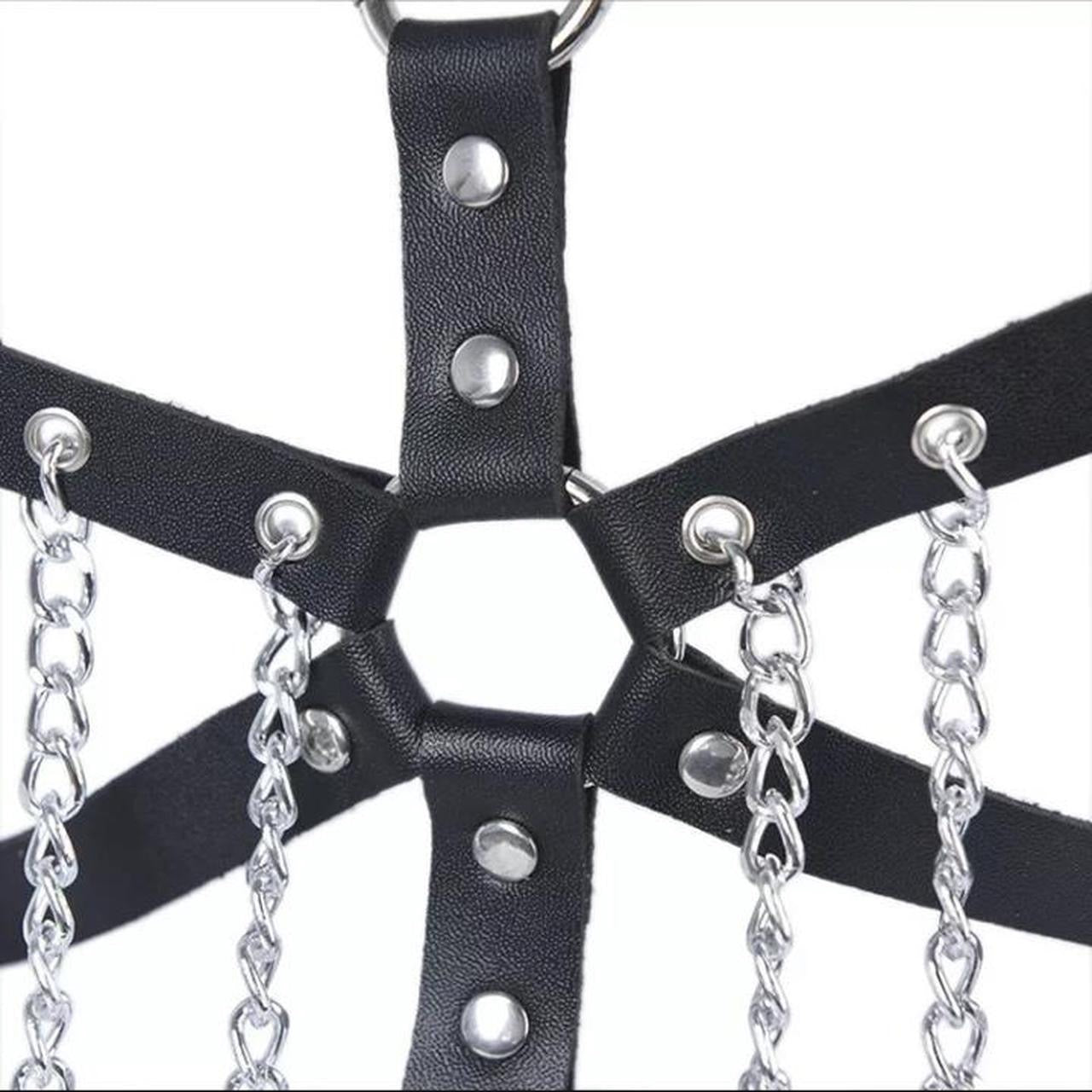 Black Faux Leather Silver Chain Tassel Body Harness