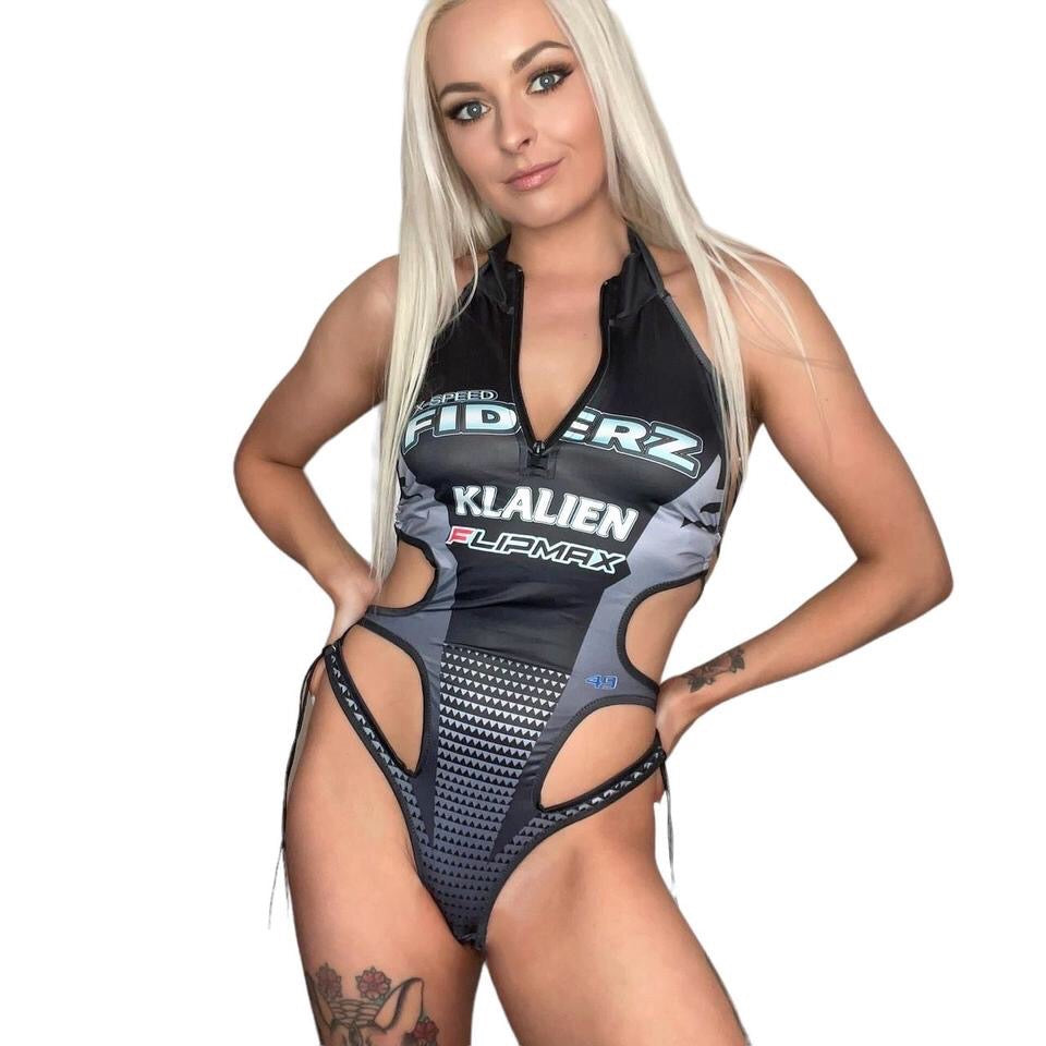 Blue Motor Cross Cut Out Printed Bodysuit