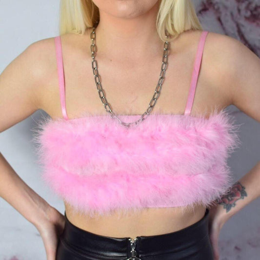 Pink Fluffy Strappy Crop Top