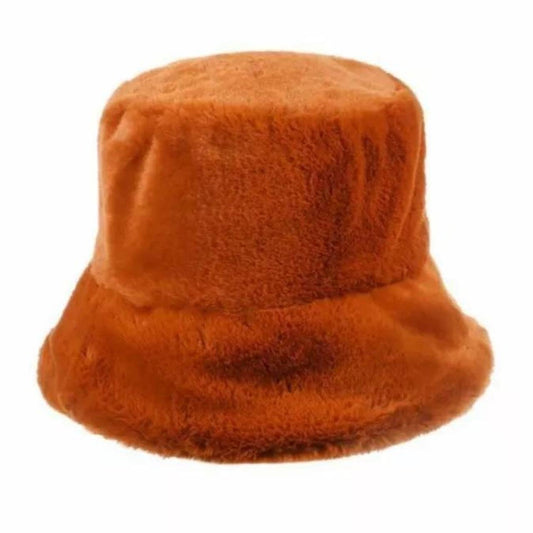 Orange Fluffy Faux Fur Bucket Hat