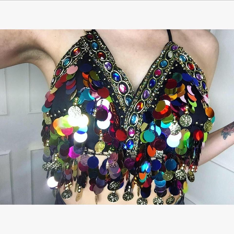 Multicoloured Carnival Sequin Belly Dancer Top