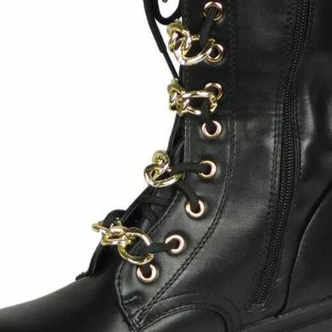 Black Faux Leather Chain Lace Up Punk Combat Boots