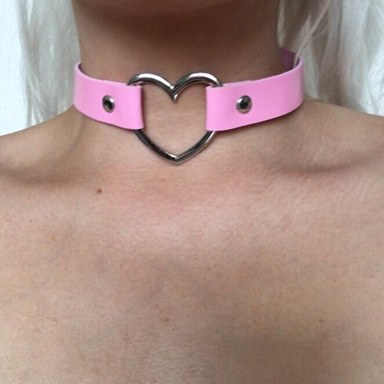 Pink Faux Leather Heart Choker