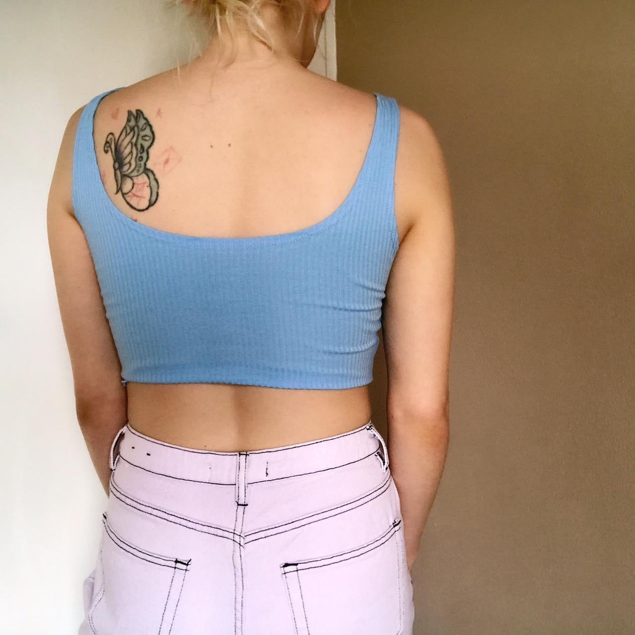 Blue Cherry Embroidered Crop Top