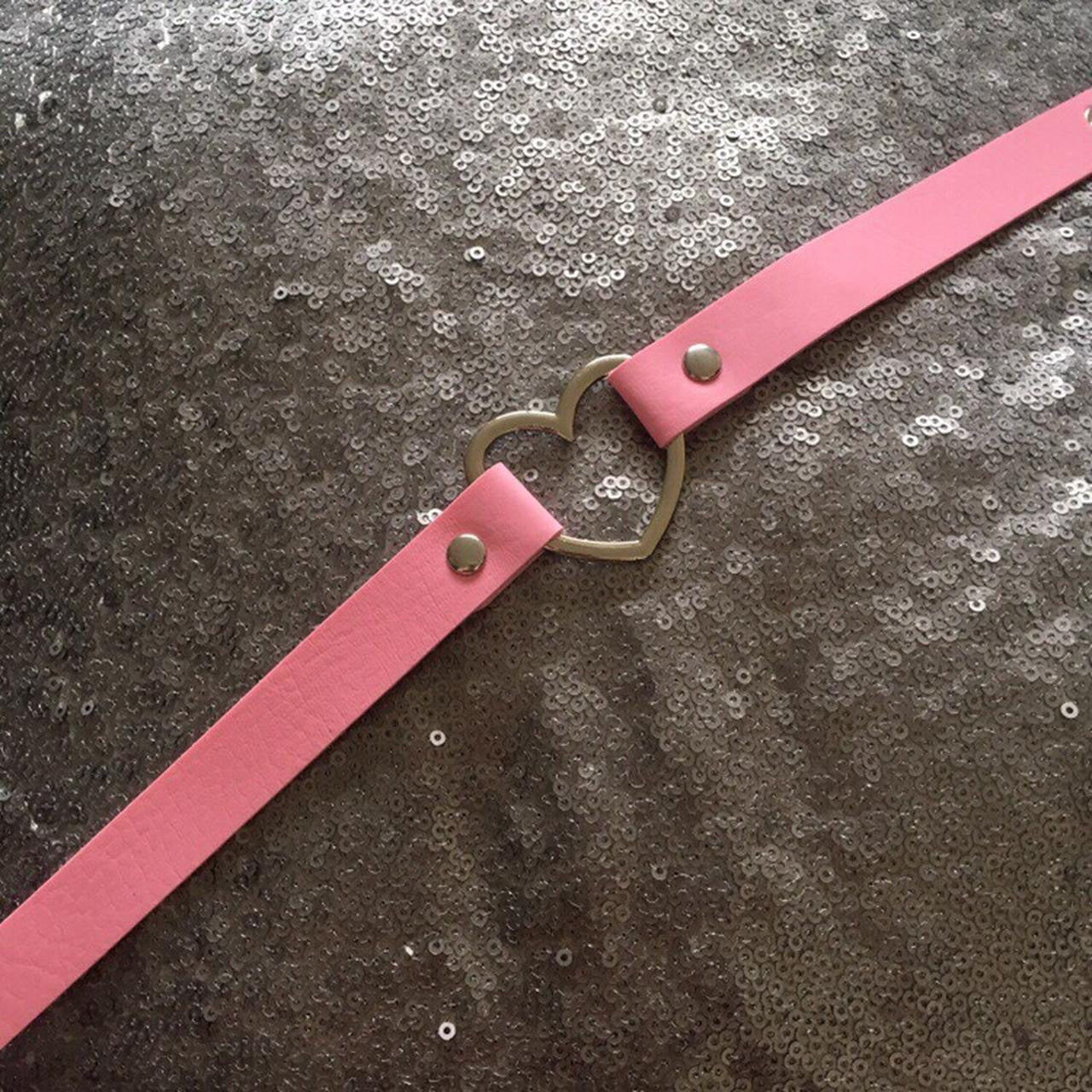 Pink Faux Leather Heart Choker