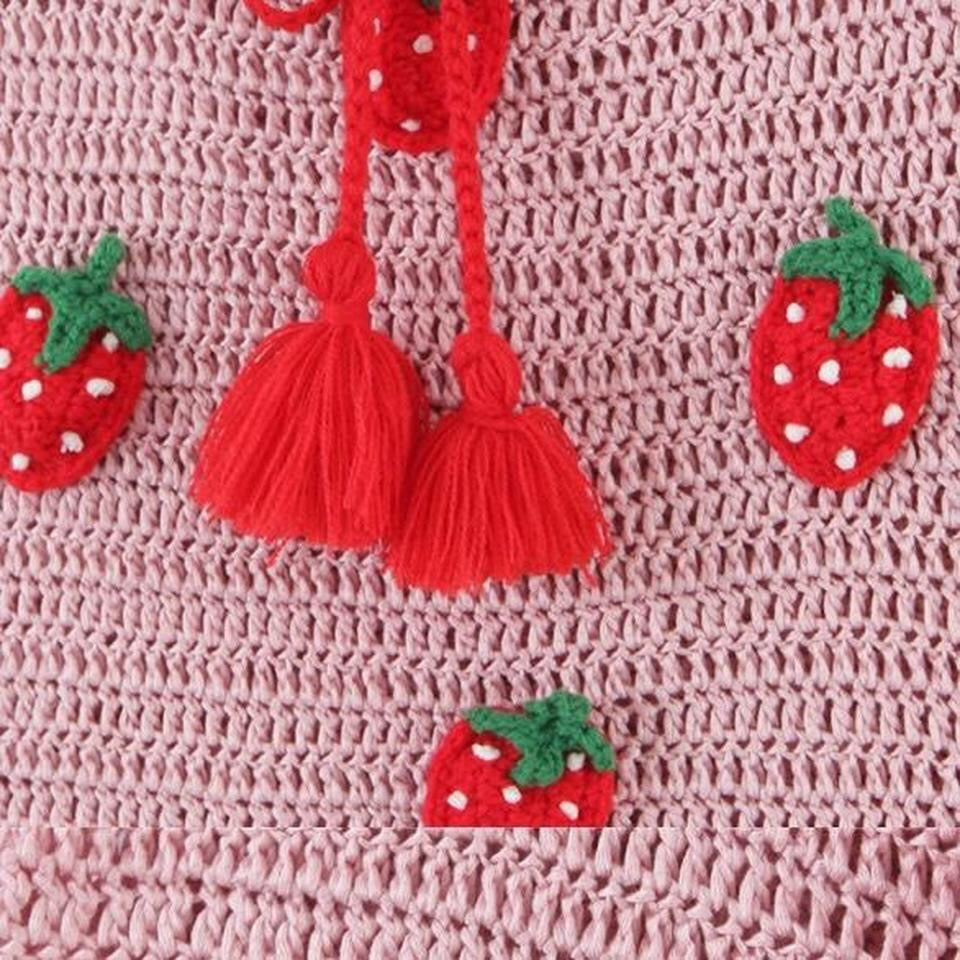 Pink Strawberry Crochet Knitted Mini Skirt