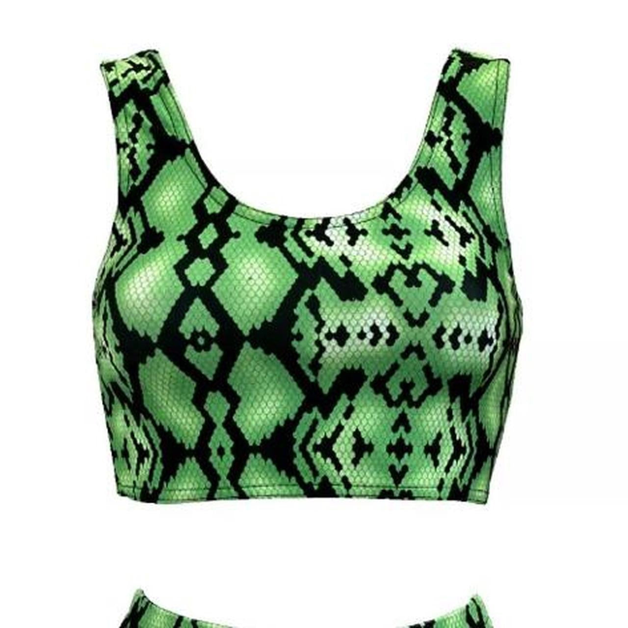 Green Snakeskin Print Shorts Crop Top Co-Ord Festival Set