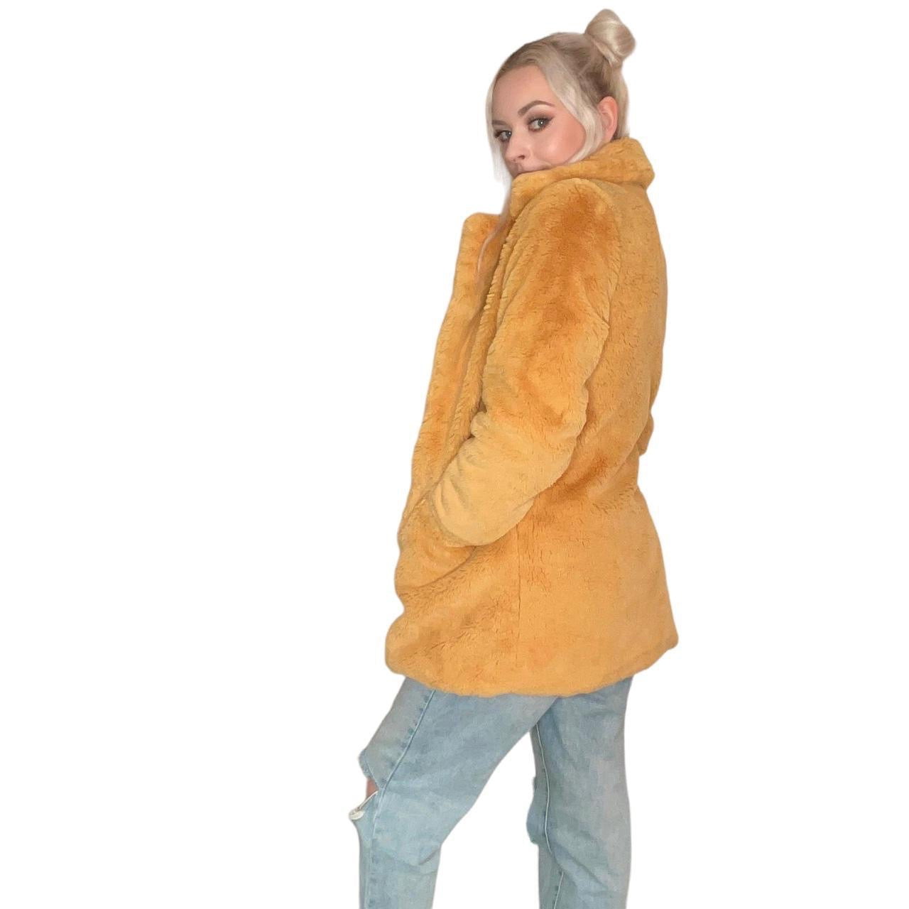 Yellow Faux Fur Long Coat