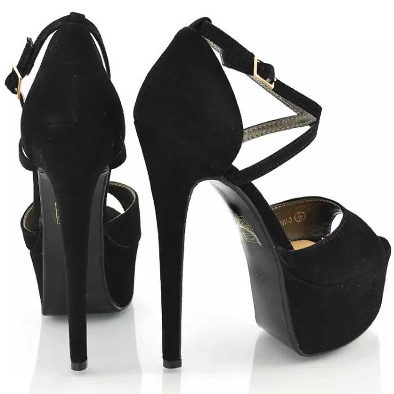 Black Suede Platform Open Toe Stiletto Heels