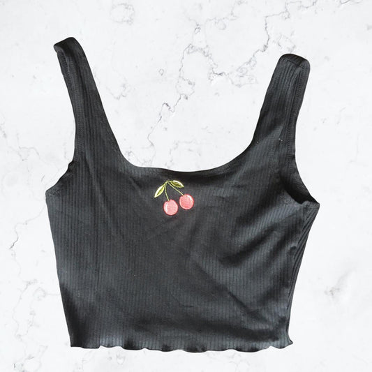 Black Cherry Embroidered Crop Top