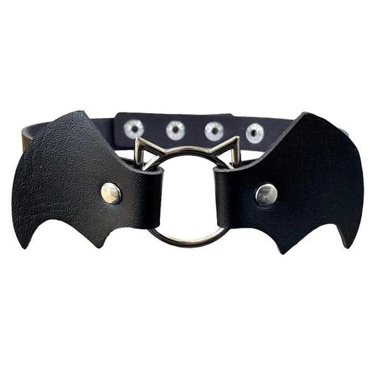 Black Faux Leather Bat Wing Gothic Choker