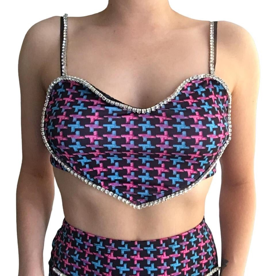 Purple Houndstooth Heart Diamond Skirt Co-Ord Set