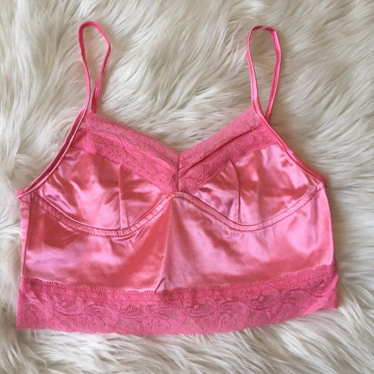 Pink Satin Lace Bralet Crop Top