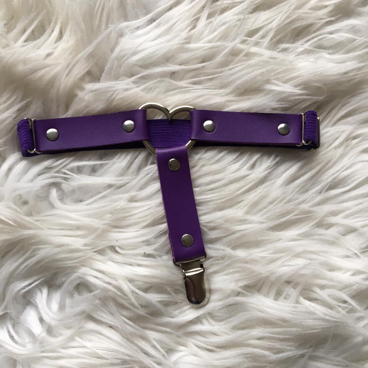 Purple Faux Leather Heart Leg Garter