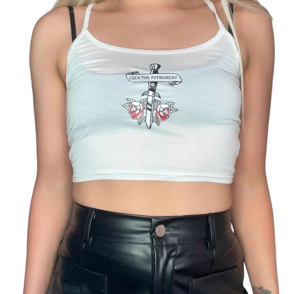 Fuck The Patriarchy White Crop Top