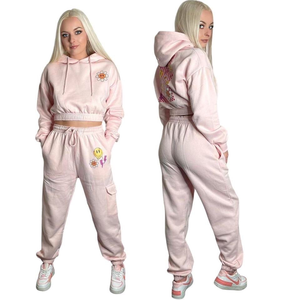 Pink Checkerboard Trippy Cargo Tracksuit Set