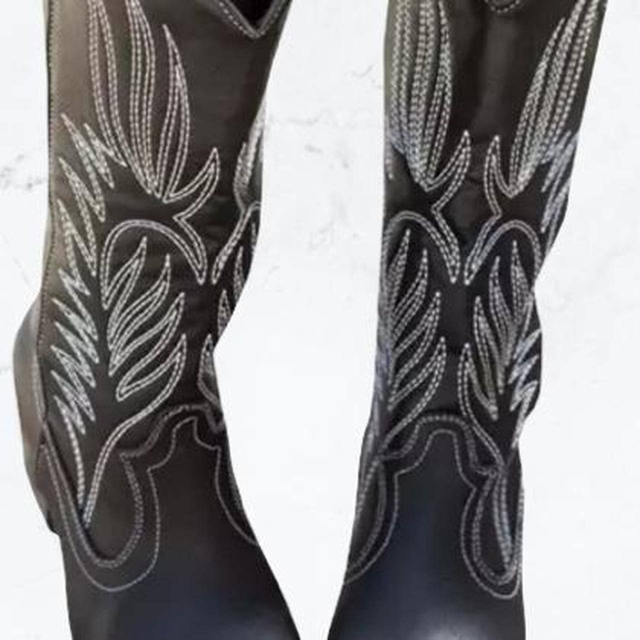 Black Faux Leather Cowboy Western Boots