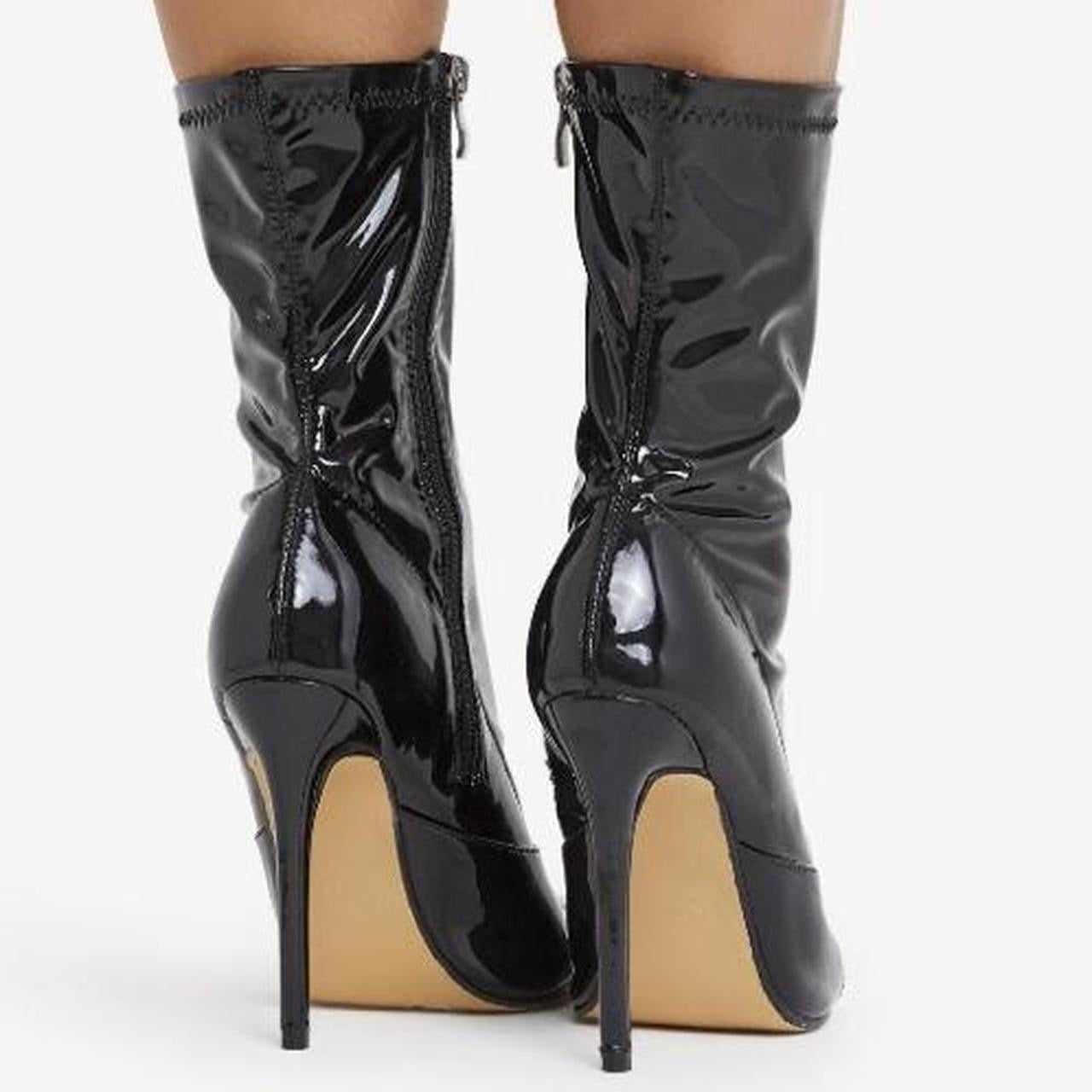 Black Faux Leather Stiletto Open Toe Ankle Boots