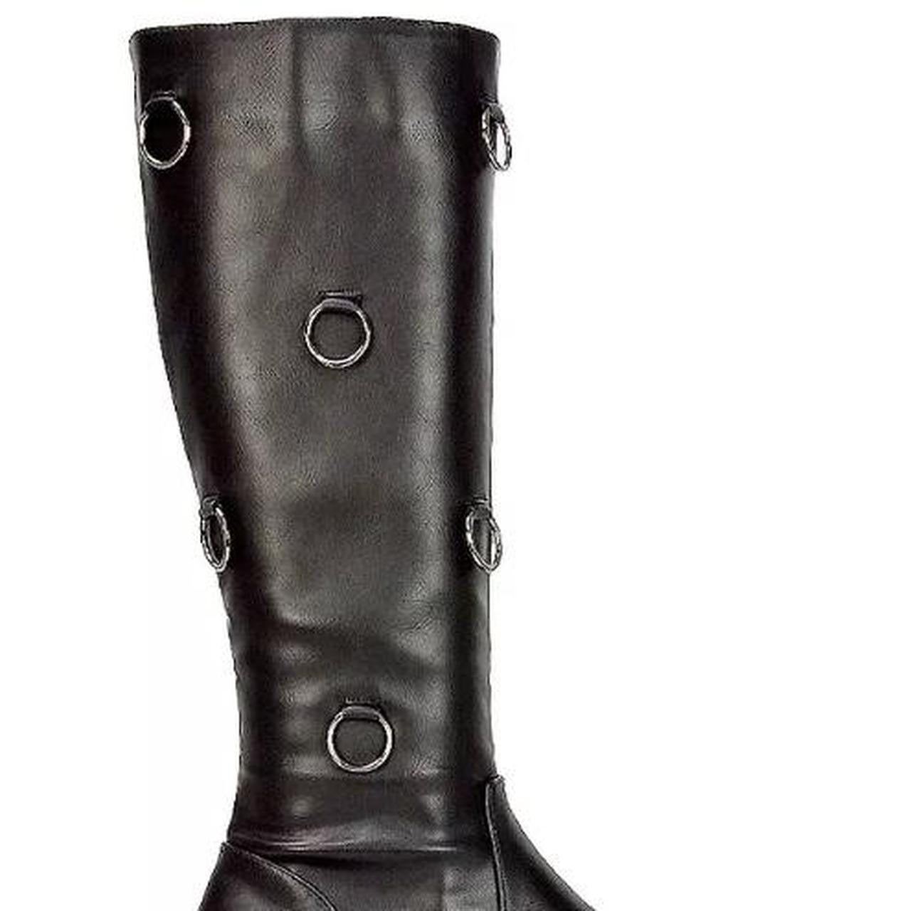 Black Faux Leather Knee High O Ring Platform Boots