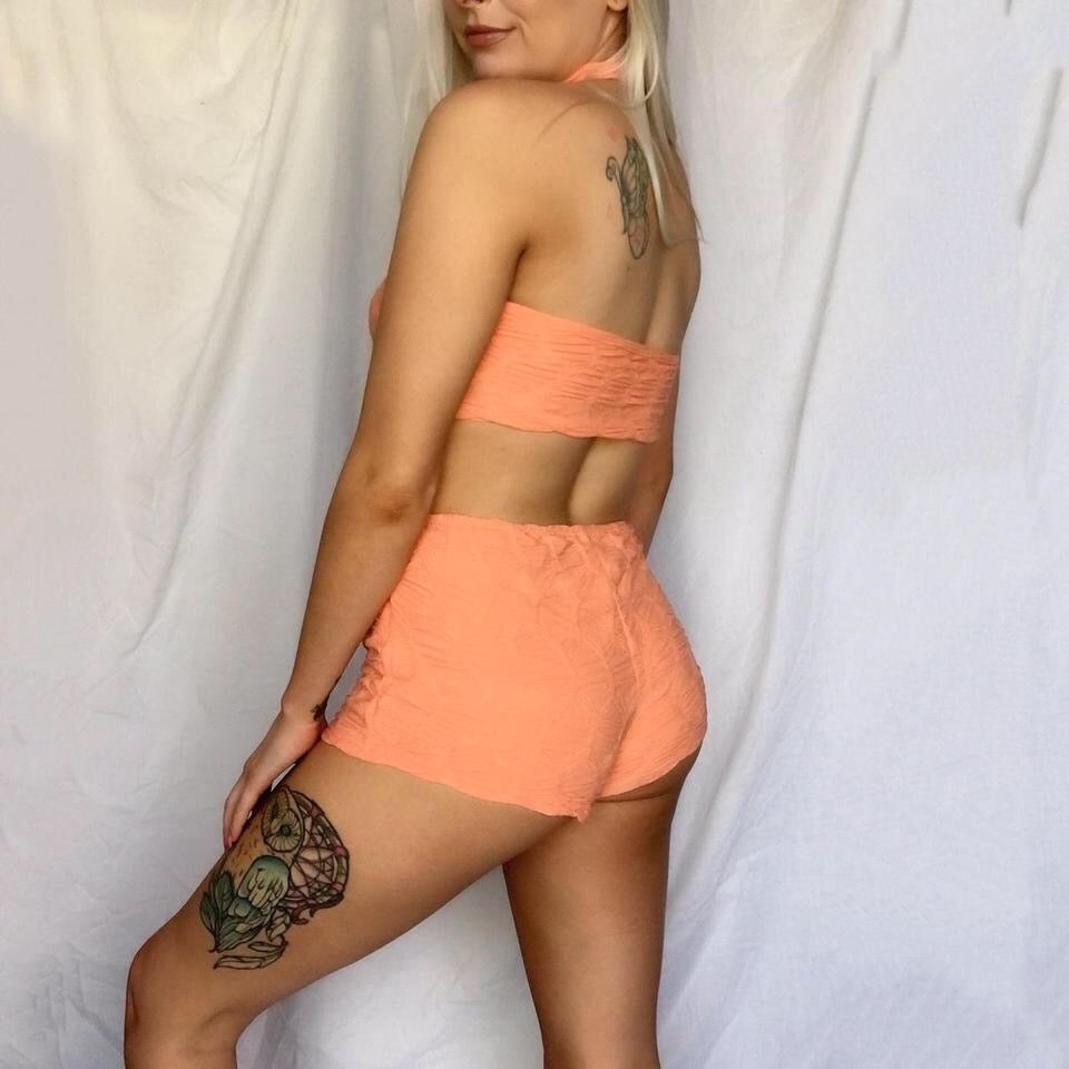 Orange O Ring 2 Piece Shorts Crop Top Set