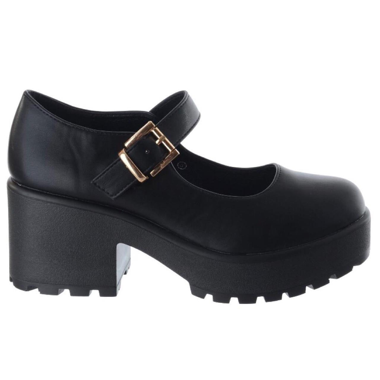 Black Matte Faux Leather Chunky Mary Jane Shoes