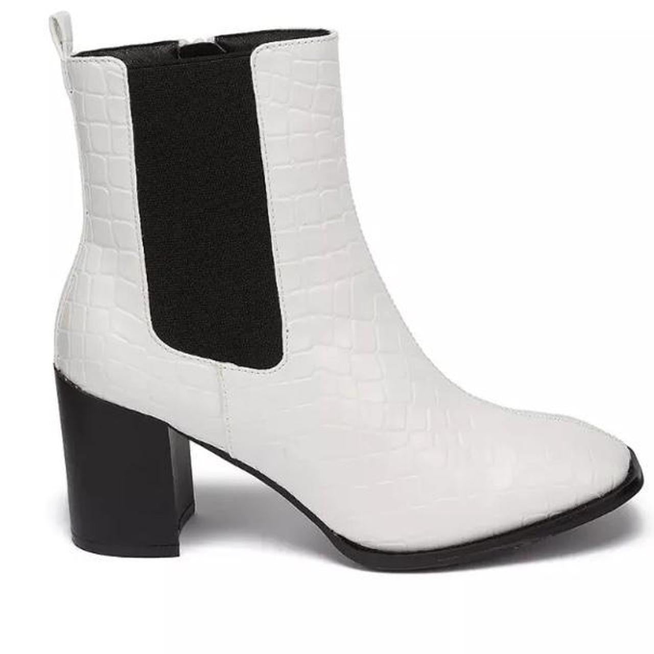 White Faux Leather Crocodile Heel Chelsea Boots